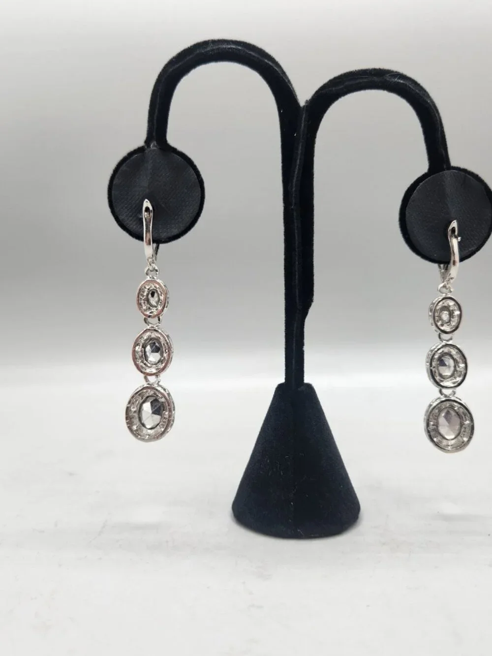Rainbow Rhinestone Dangle Earrings Mystic Topaz Color Silver Tone Two Inch